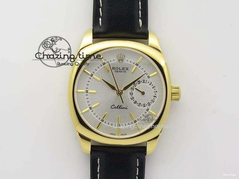 MiroTime 0114 Stylish Cellini Date YG White Stick Dial On Black Leather Strap A 3881